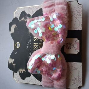 Plush  Sequin Cosmetic Spa Headband Pink
